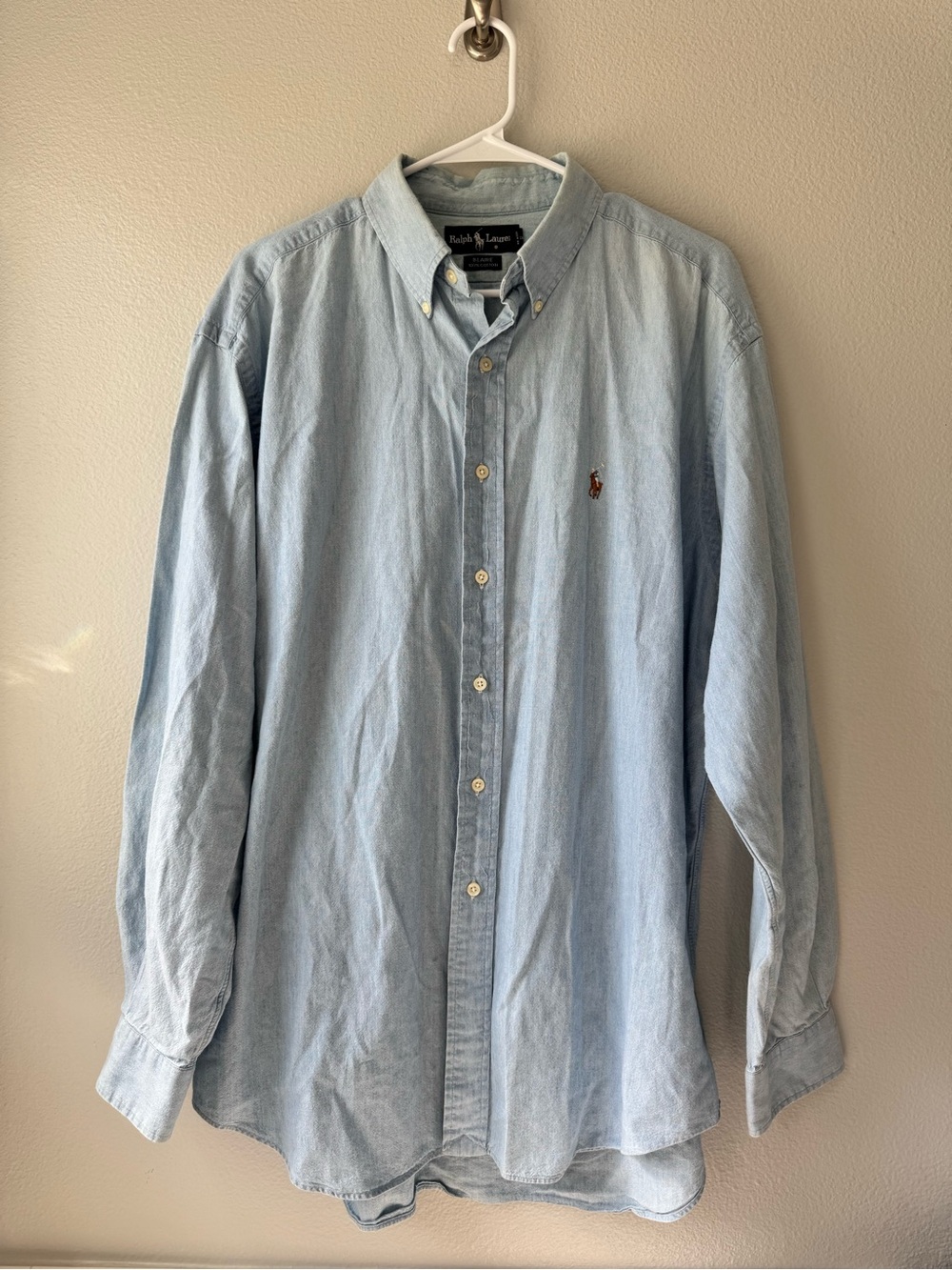 Ralph Lauren Blair Blue Denim Button-Down Cotton Oxford Shirt with Pony Logo